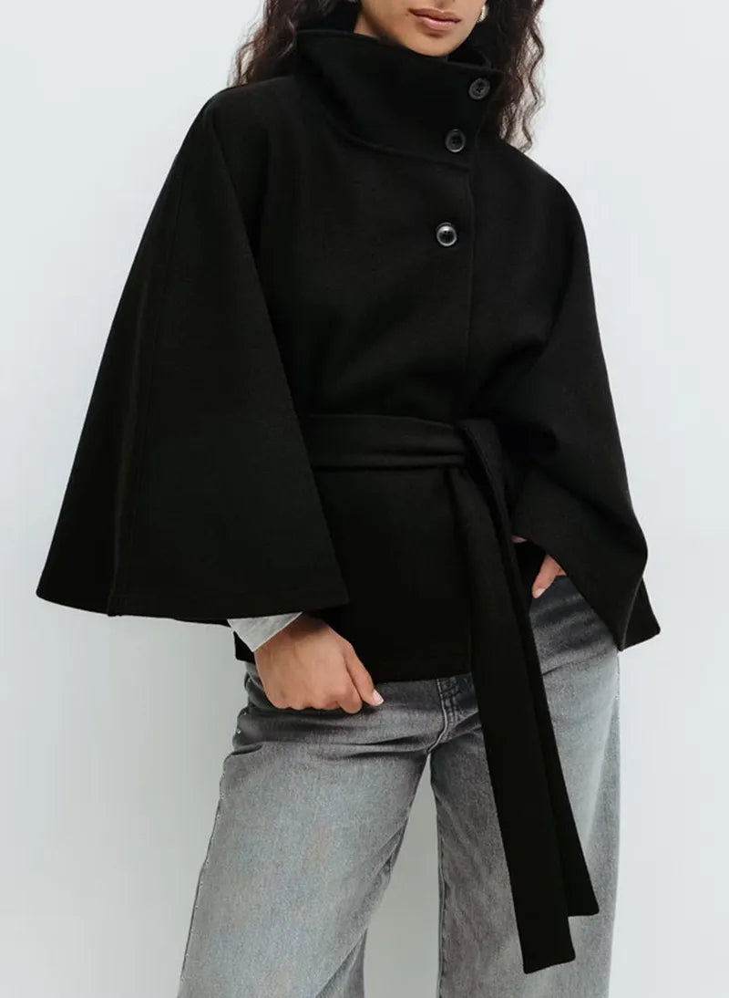Rosabel Short Belted Cape Coat – Waist-Defining Warmth
