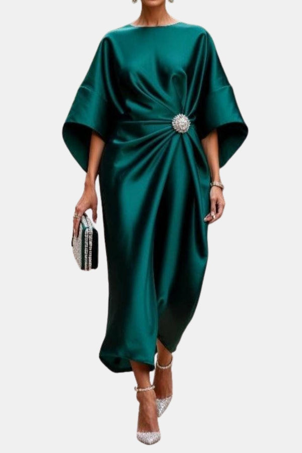 A-Line Maxi Dress Wide Sleeve Satin – Isadora - Green - Bellux