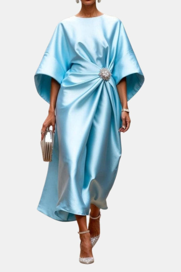 A-Line Maxi Dress Wide Sleeve Satin – Isadora - Sky Blue - Bellux