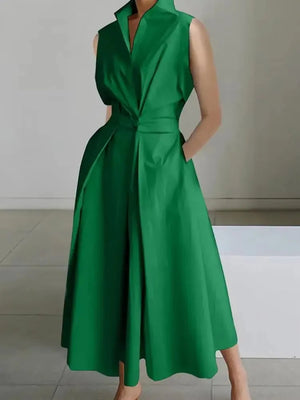A-Line Midi Dress Tailored Fit Cotton – Tallulah - Green - Bellux