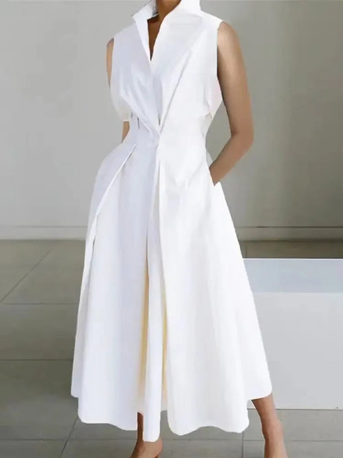 A-Line Midi Dress Tailored Fit Cotton – Tallulah - White - Bellux