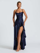 Asymmetric Lace-Back Cocktail Dress – Soraya - Navy - Bellux