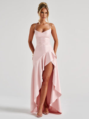 Asymmetric Lace-Back Cocktail Dress – Soraya - Pink - Bellux