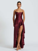 Asymmetric Lace-Back Cocktail Dress – Soraya - Wine - Bellux