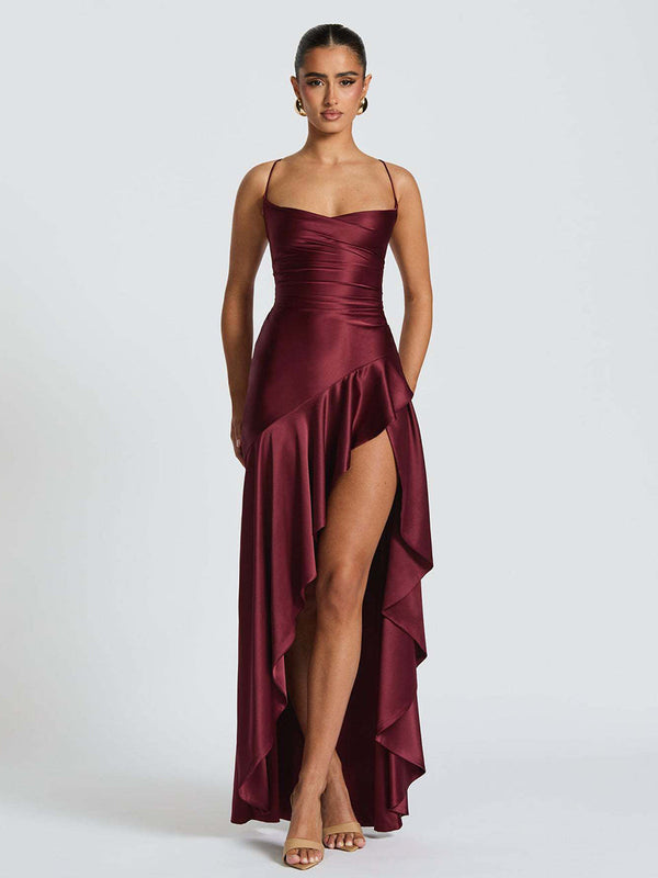 Asymmetric Lace-Back Cocktail Dress – Soraya - Wine - Bellux