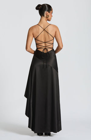 Asymmetric Lace-Back Cocktail Dress – Soraya - Black - Bellux