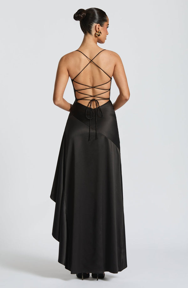 Asymmetric Lace-Back Cocktail Dress – Soraya - Black - Bellux