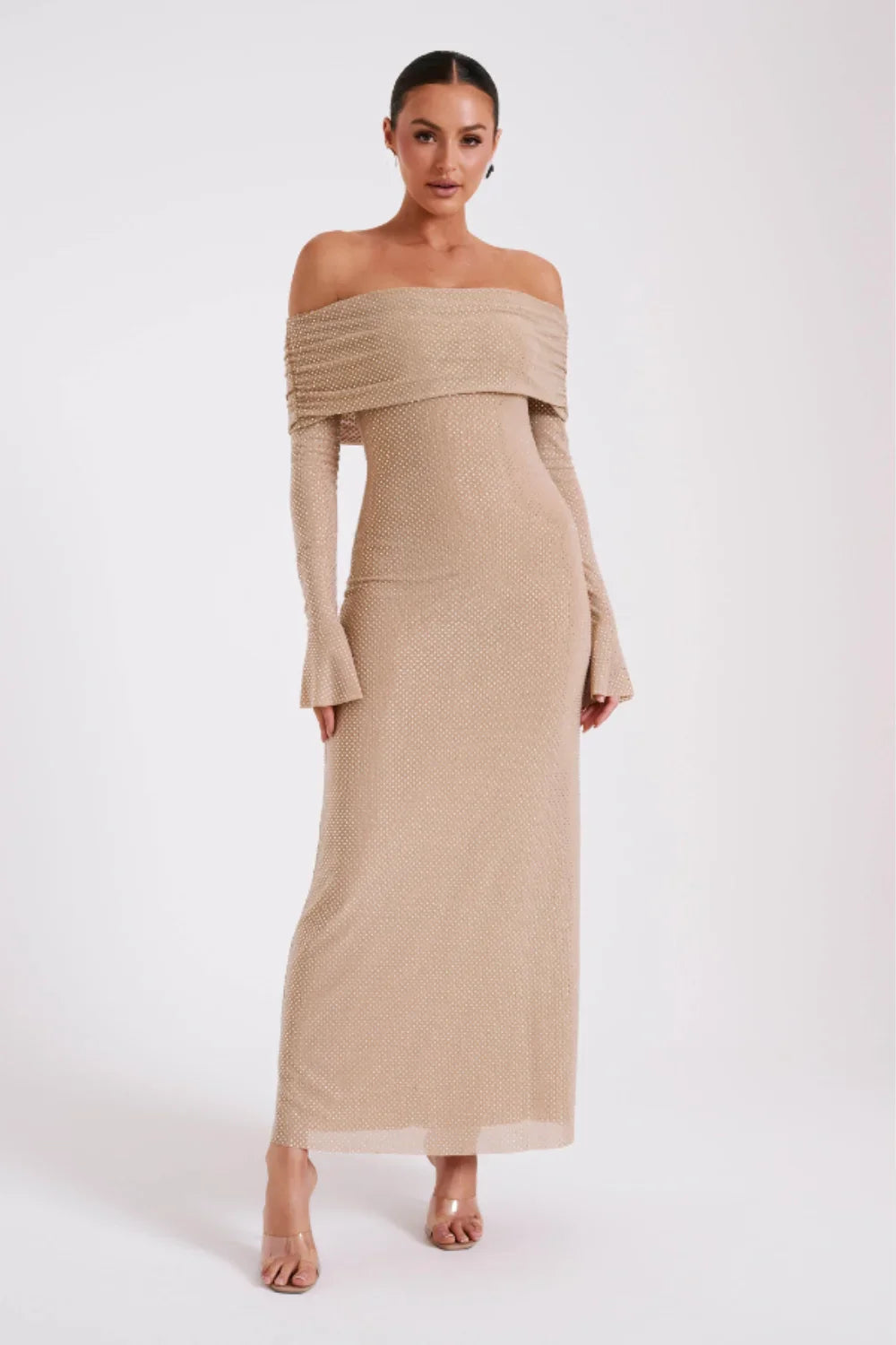 Bardot Gown Figure-Flattering Stretch Metallic Knit - Bellux