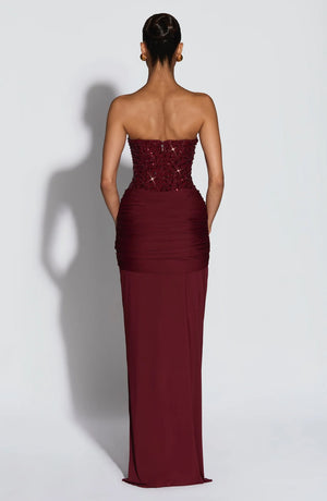 Beaded Mesh Bodice Maxi Dress – Carina - Bellux