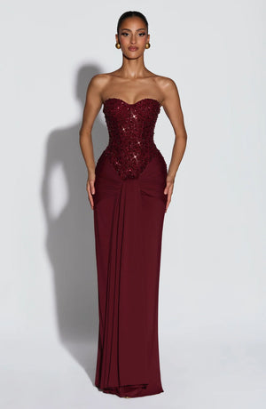 Beaded Mesh Bodice Maxi Dress – Carina - Bellux
