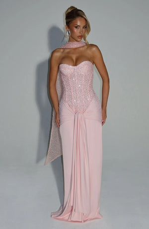 Beaded Mesh Bodice Maxi Dress – Carina - Bellux