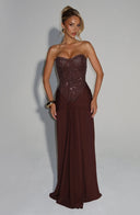Beaded Mesh Bodice Maxi Dress – Carina - Bellux
