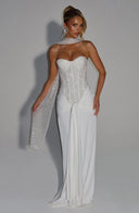 Beaded Mesh Bodice Maxi Dress – Carina - Bellux