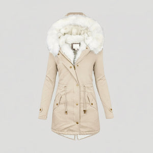 Belted Insulated Parka - Detachable Faux-Fur Trim - Seren - Beige - Bellux
