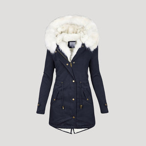 Belted Insulated Parka - Detachable Faux-Fur Trim - Seren - Navy Blue - Bellux