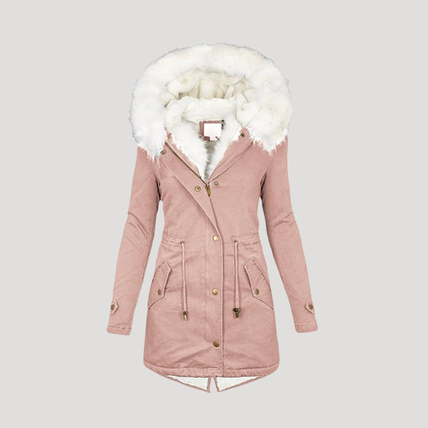 Belted Insulated Parka - Detachable Faux-Fur Trim - Seren - Pink - Bellux