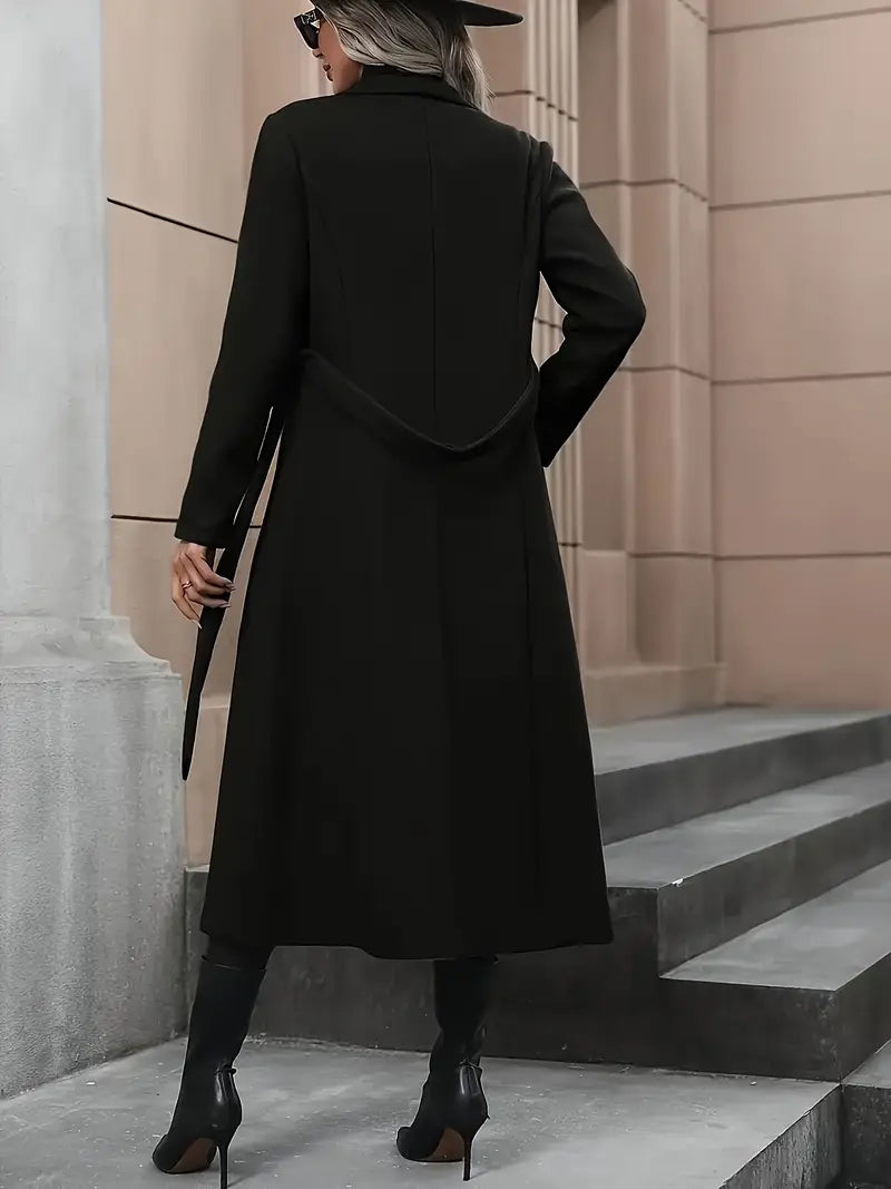 Belted Longline Trench Coat – Tailored Slim Fit Annelise - Black - Bellux