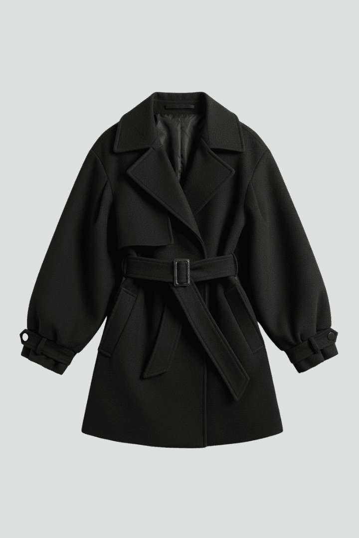 Belted Trench Coat Waist-Defining – Quinn - Black - Bellux