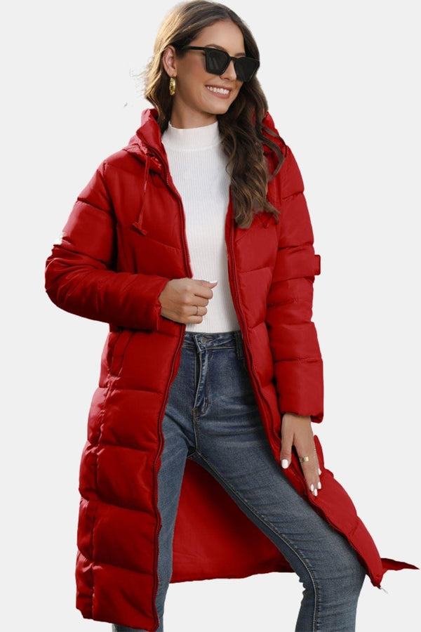 Belted V-Neck Overcoat Tailored Wool-Blend – Aurora - Red - Bellux