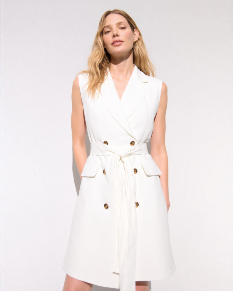 Blazer Mini Dress Tailored Linen-Blend – Penelope - White - Bellux