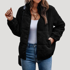 Bomber Jacket Fleece-Lined Corduroy – Sybil - Black - Bellux