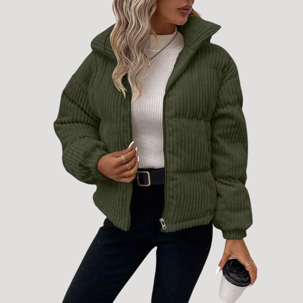 Bomber Jacket Fleece-Lined Corduroy – Sybil - Dark Green - Bellux