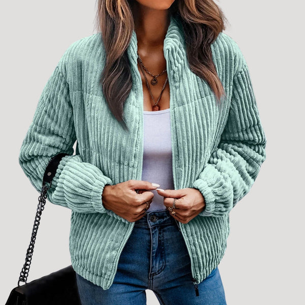 Bomber Jacket Fleece-Lined Corduroy – Sybil - Green - Bellux