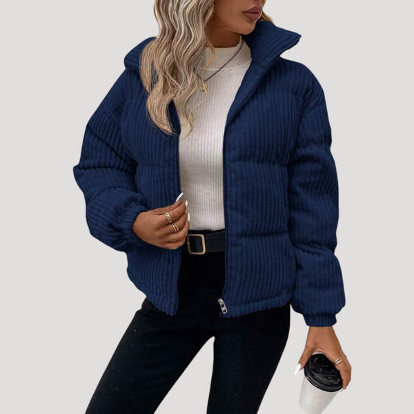 Bomber Jacket Fleece-Lined Corduroy – Sybil - Navy blue - Bellux