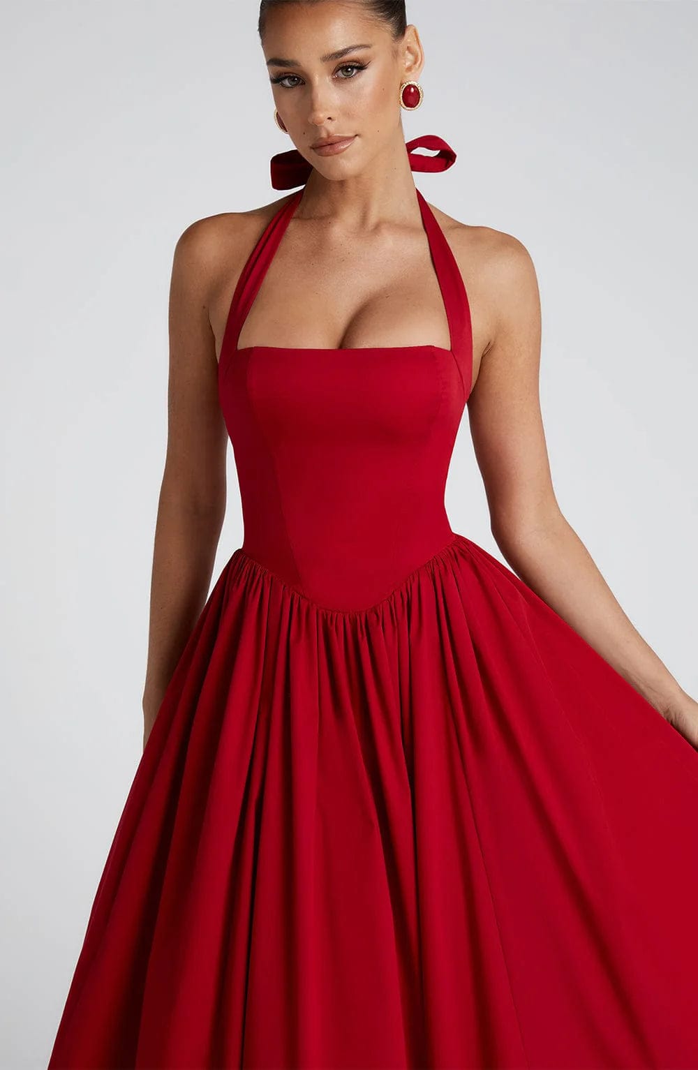 Boned Corset Midi Dress Sculpting Tulle-Lined – Elisabetta - Red - Bellux
