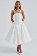 Boned Corset Midi Dress Sculpting Tulle-Lined – Elisabetta - White - Bellux