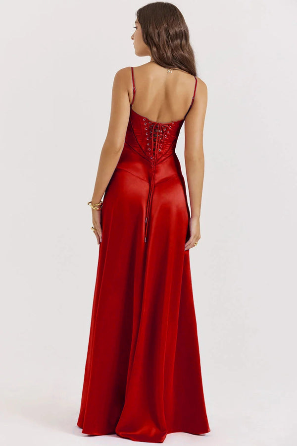 Bustier Dress with Adjustable Straps Satin – Imogen - Bellux