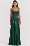 Bustier Dress with Adjustable Straps Satin – Imogen - Emerald Green - Bellux