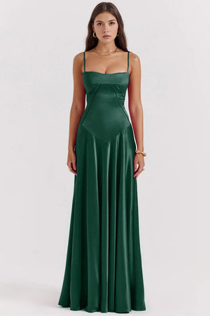 Bustier Dress with Adjustable Straps Satin – Imogen - Emerald Green - Bellux