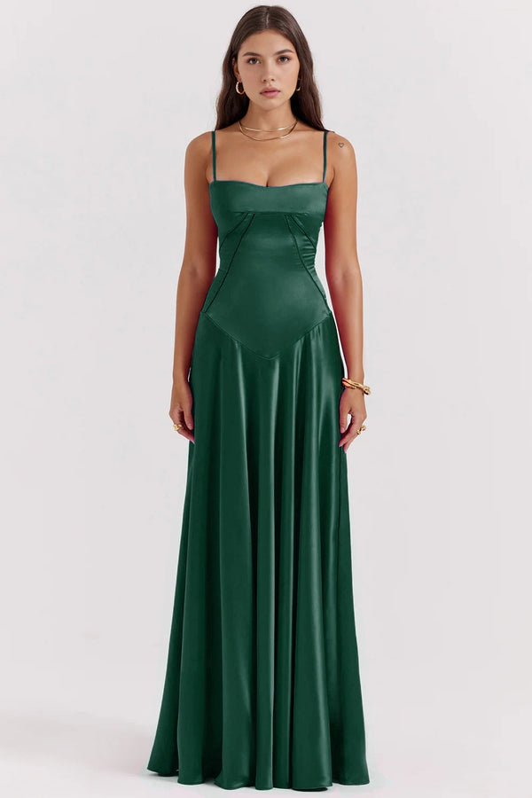 Bustier Dress with Adjustable Straps Satin – Imogen - Emerald Green - Bellux