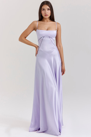 Bustier Dress with Adjustable Straps Satin – Imogen - Lilac - Bellux
