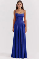 Bustier Dress with Adjustable Straps Satin – Imogen - Royal Blue - Bellux