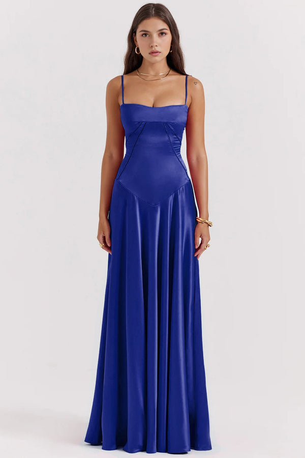 Bustier Dress with Adjustable Straps Satin – Imogen - Royal Blue - Bellux