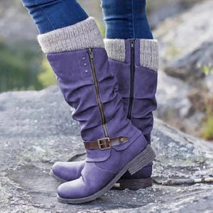 Calf Slouch Boots Low Block Heel Vegan Leather – Briar - Lilac - Bellux