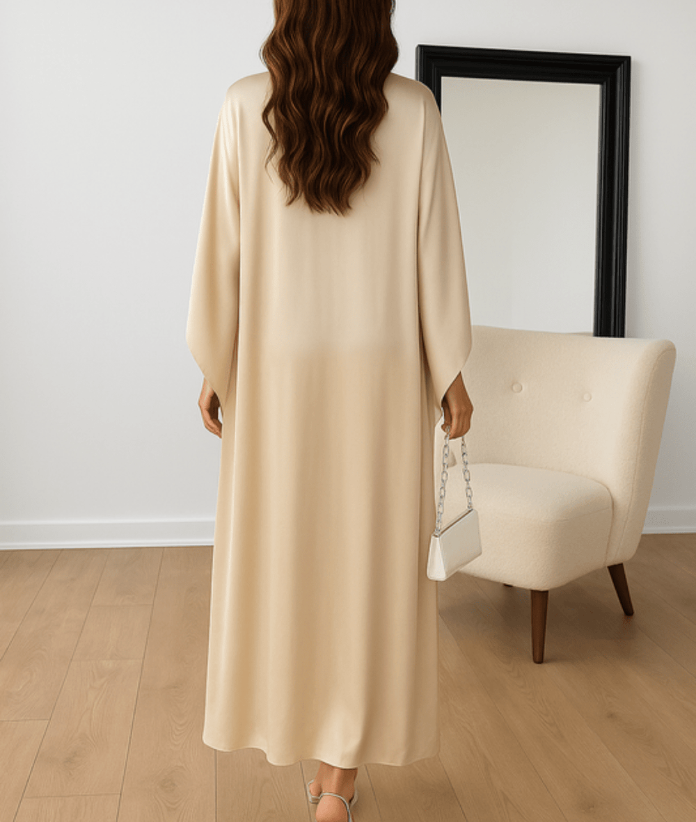 Cape-Sleeve Maxi Abaya Flattering Fit Satin – Nerissa - White - Bellux