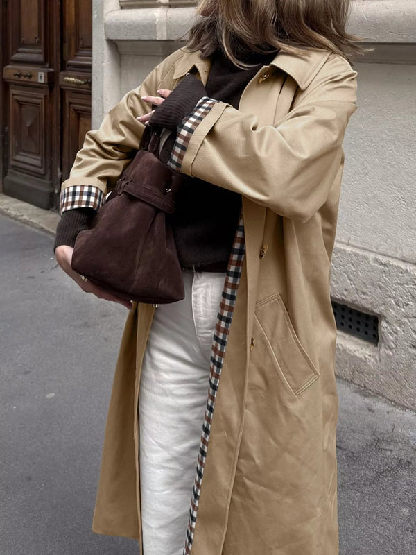 Checked-Lined Pocketed Trench Coat – Evelina - Bellux