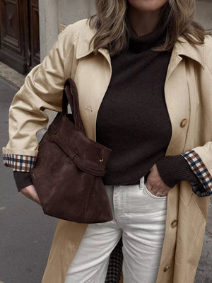 Checked-Lined Pocketed Trench Coat – Evelina - Bellux