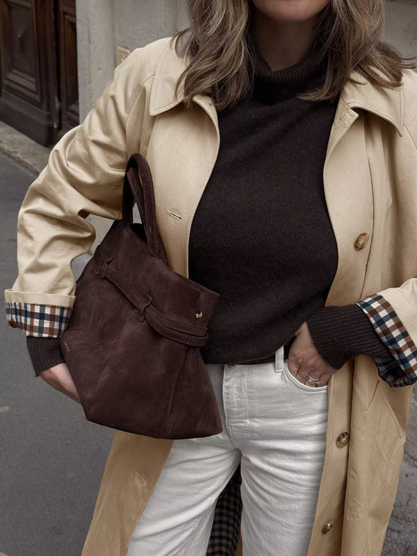 Checked-Lined Pocketed Trench Coat – Evelina - Bellux