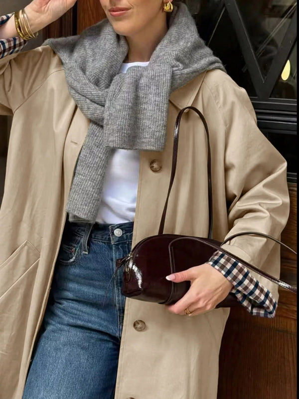 Checked-Lined Pocketed Trench Coat – Evelina - Bellux
