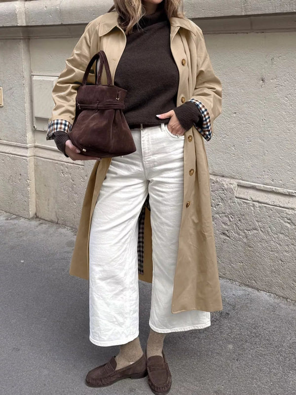 Checked-Lined Pocketed Trench Coat – Evelina - Bellux
