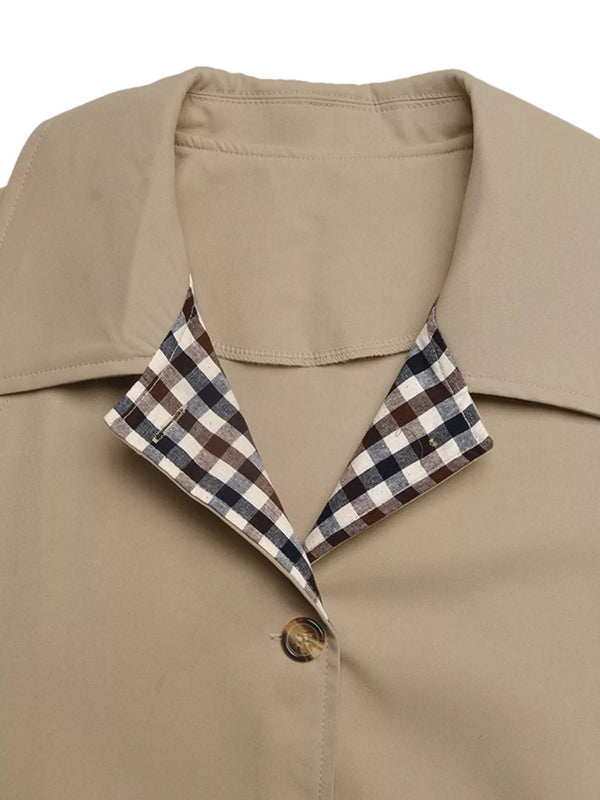 Checked-Lined Pocketed Trench Coat – Evelina - Bellux