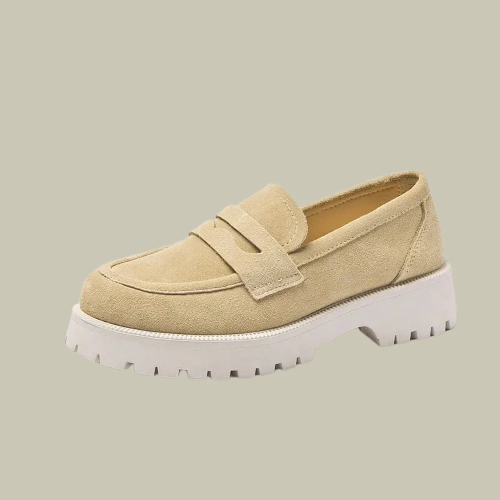 Chunky Slip-On Loafers – Flexible Sole – Lucetta - Beige - Bellux