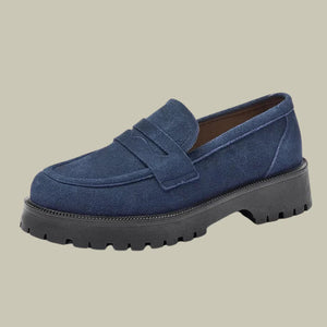 Chunky Slip-On Loafers – Flexible Sole – Lucetta - Navy Blue - Bellux