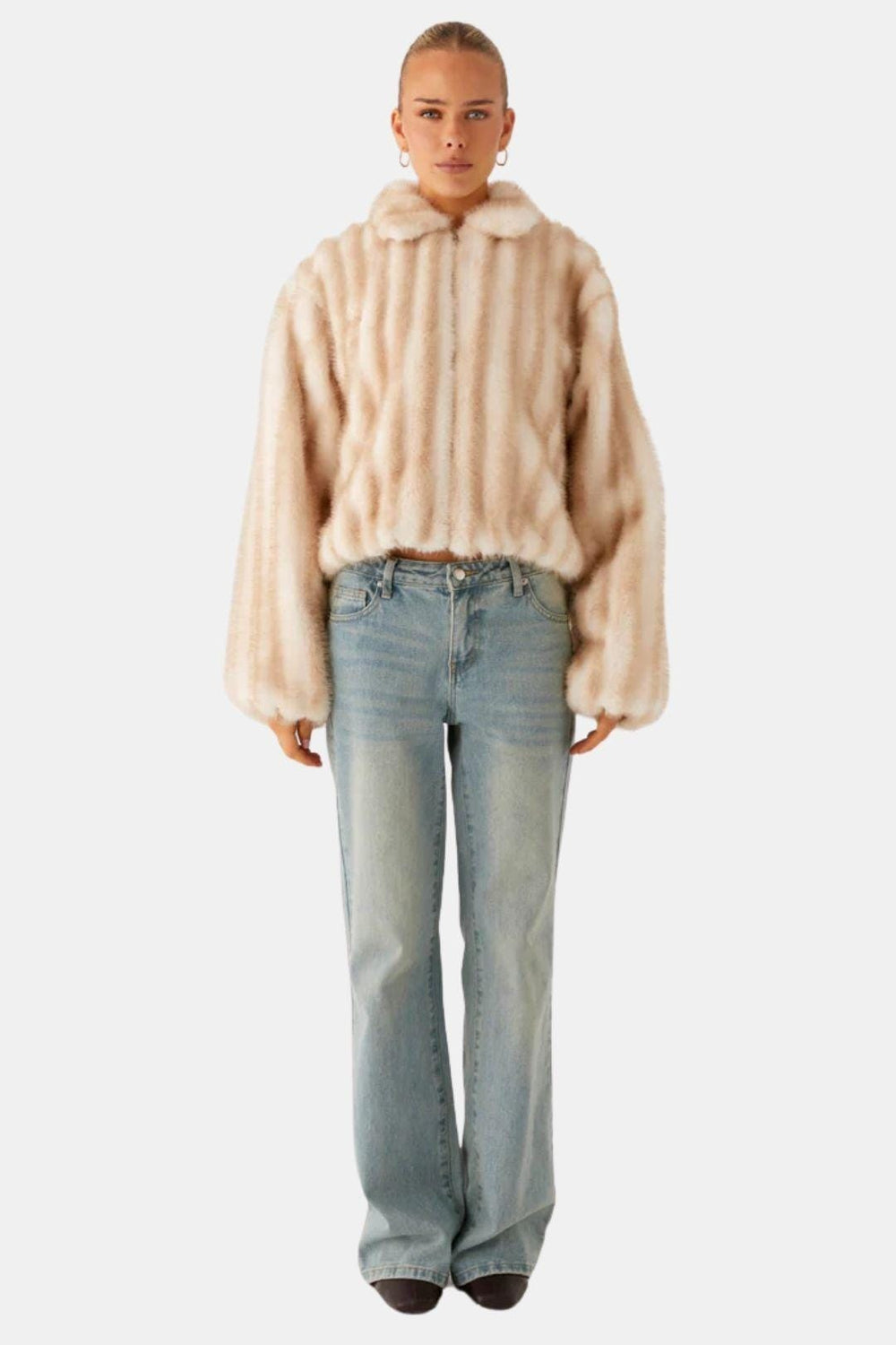 Collared Faux Fur Zip Jacket - Cosy Lined - Noemi - Blonde - Bellux