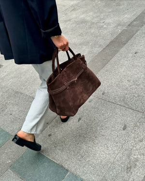 Commuter Tote Spacious Vegan Suede – Camille - Bellux