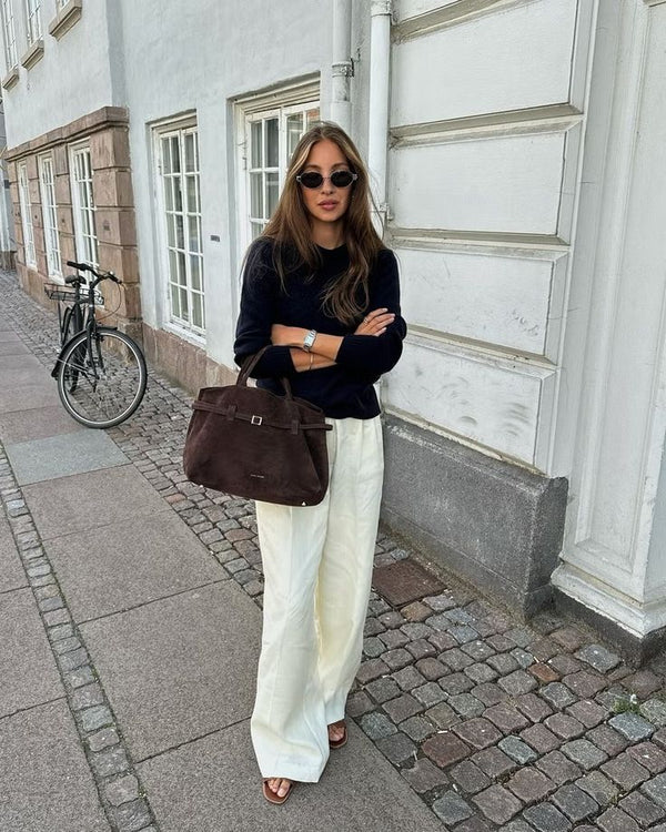 Commuter Tote Spacious Vegan Suede – Camille - Bellux